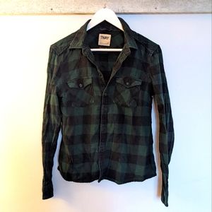 TNA green plaid button down shirt